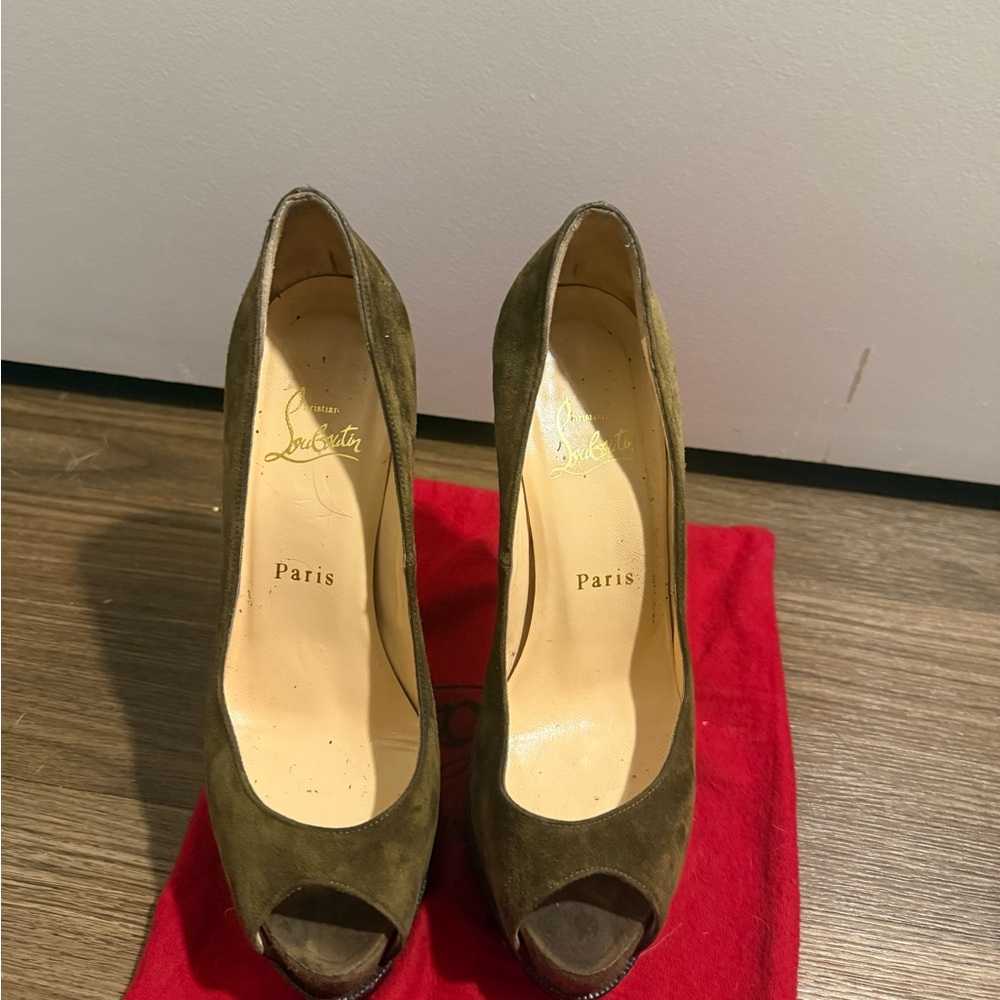 Christian Louboutin Dark Green Peep Toe Heels